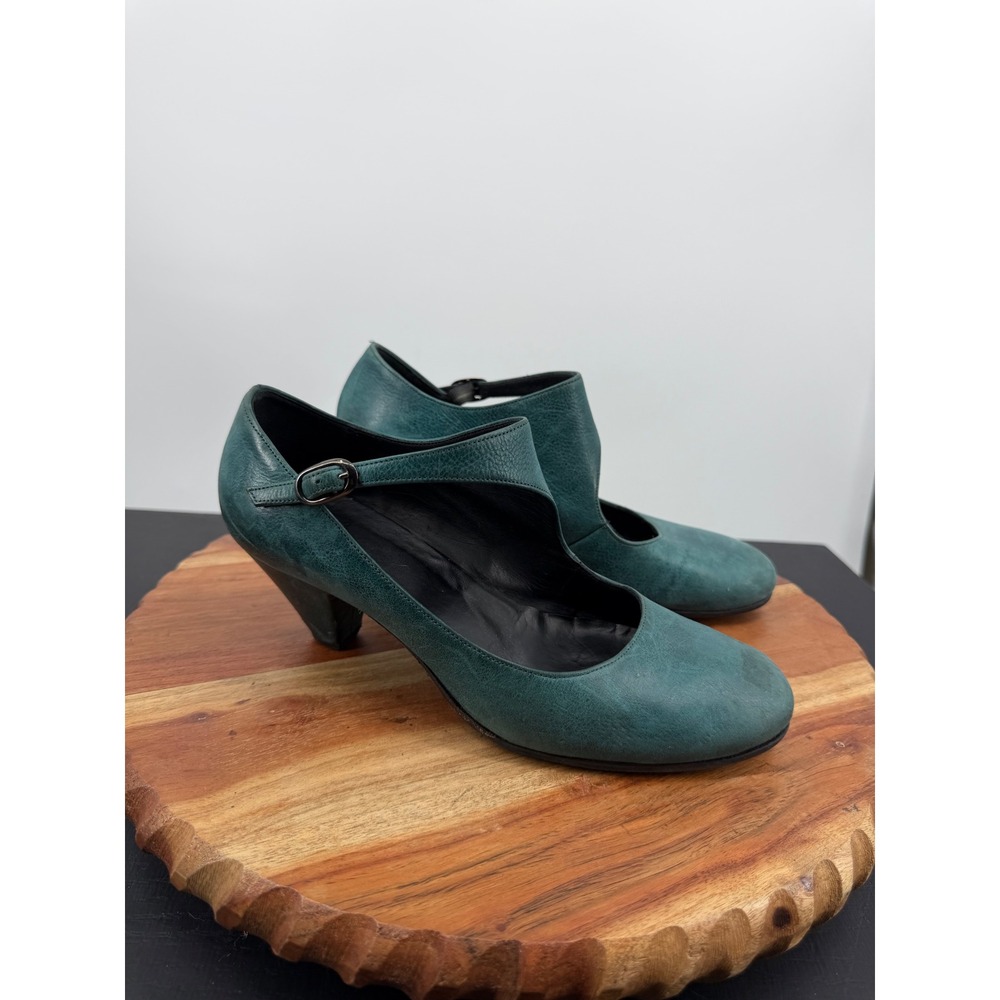 Gidigio Leather Mary Jane Pumps Women 37 Teal Blue Distressed Heels